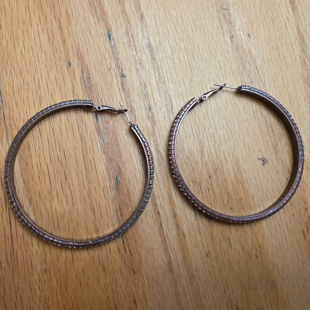 Etsy Silver Toned Oversized Rhinestone Hoops - Picture 3 of 16